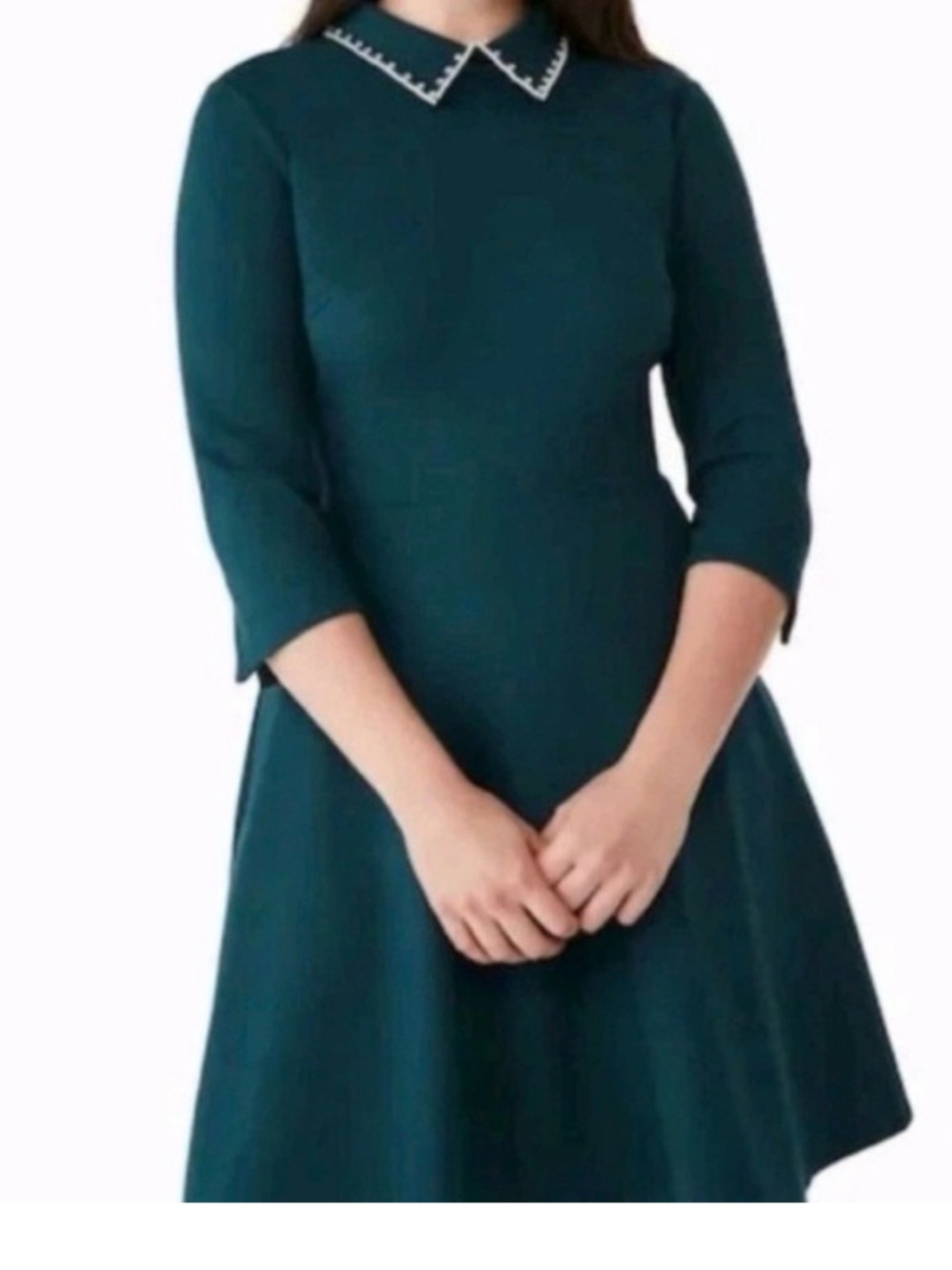 Kate Spade Green Fit-and-Flare Dress with Pearl/Rhinestone adorned collar - Picture 3 of 7